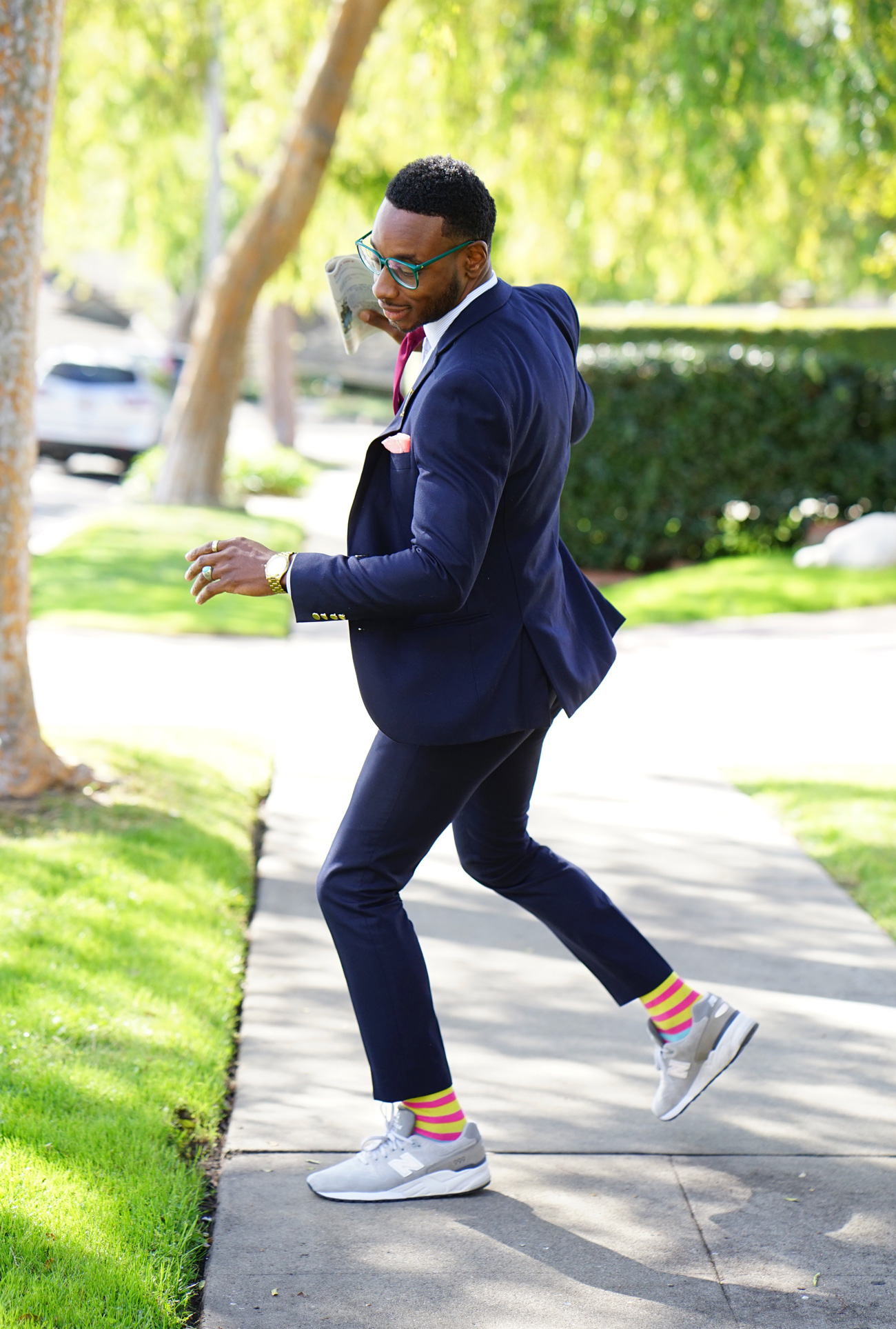 3 piece suit with sneakers