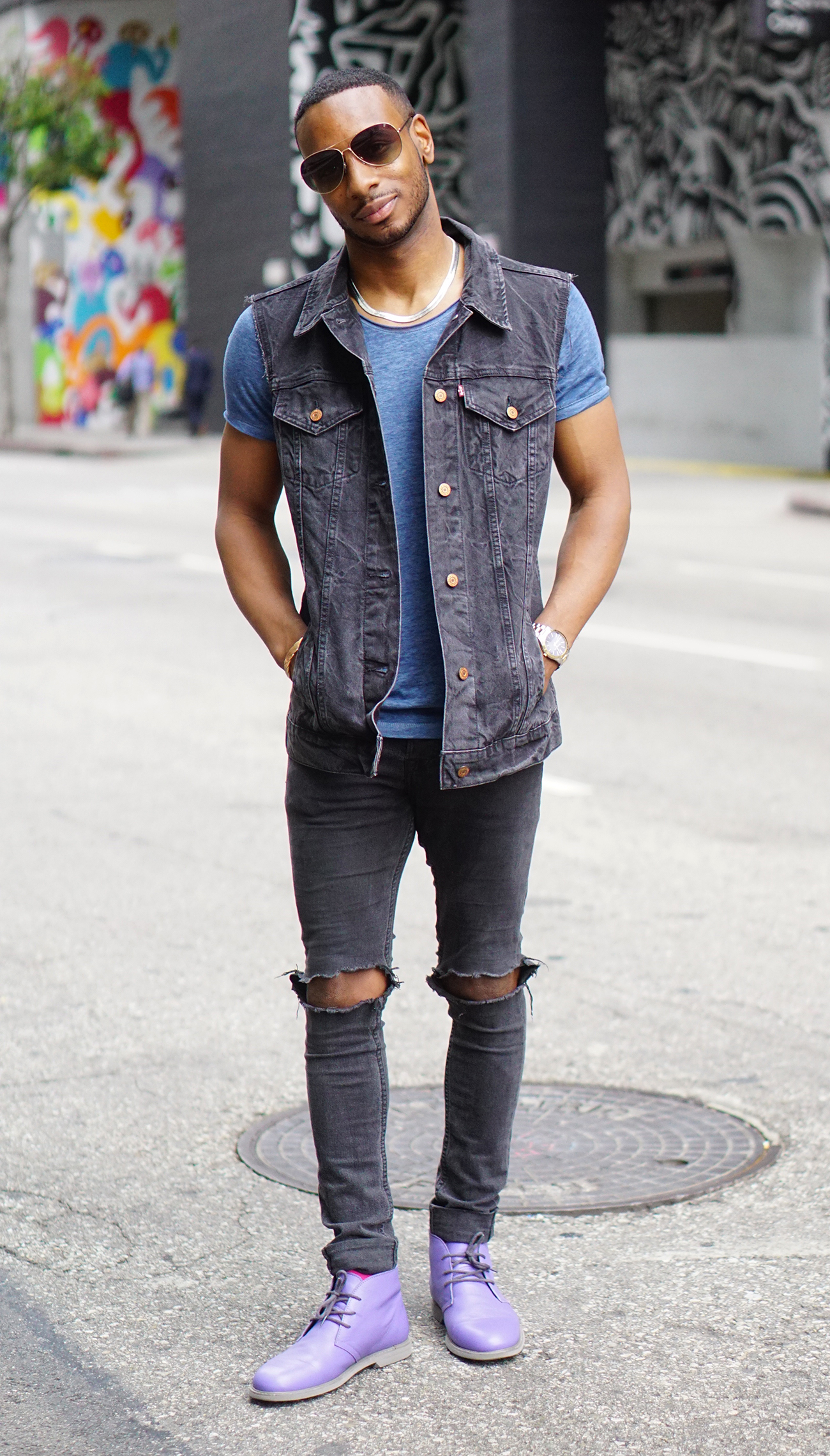 OOTD BLACK DENIM VEST + SCOOP NECK TEE Norris Danta Ford