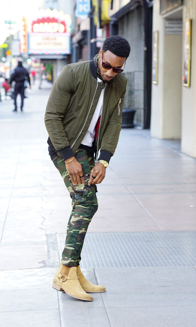 DIY: BOMBER JACKET + CAMO CARGO + CHELSEA BOOTS – Norris Danta Ford