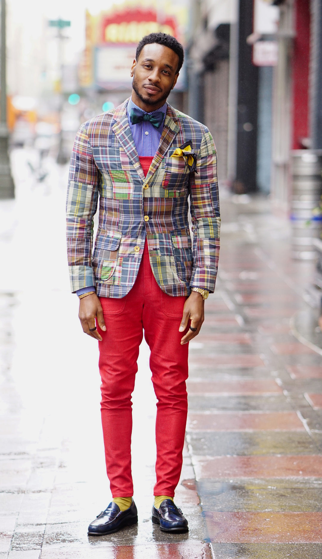 DIY: FIRE RED OVERALLS + SPORTS COAT + BOW TIE – Norris Danta Ford