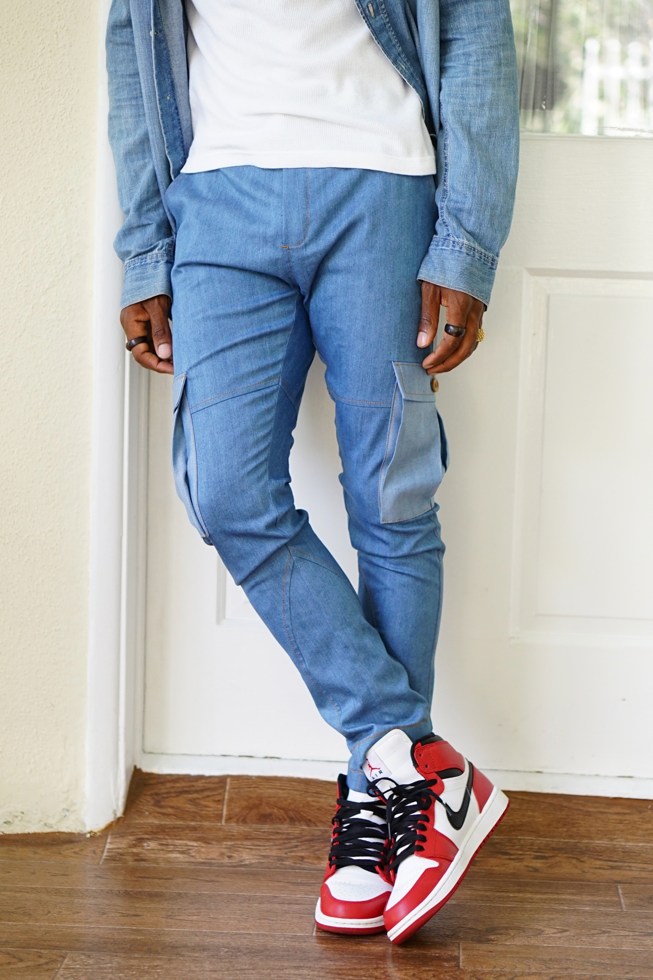 men's denim cargo pants slim fit