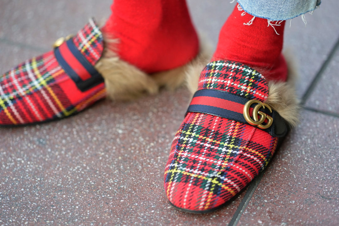 princetown tartan slipper with double g